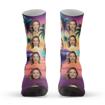 Custom Face and Palm Tree Socks